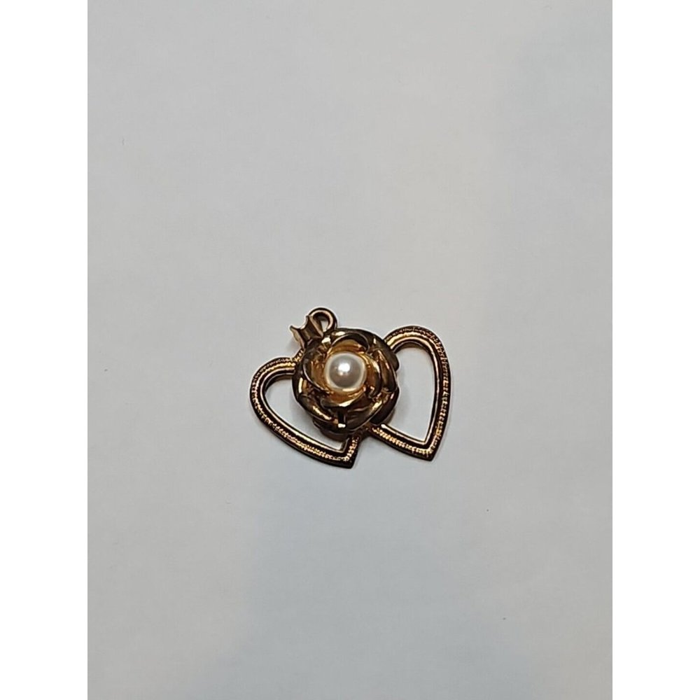 Vintage Dual Heart/Rose Gold Tone Pendant, 1''
